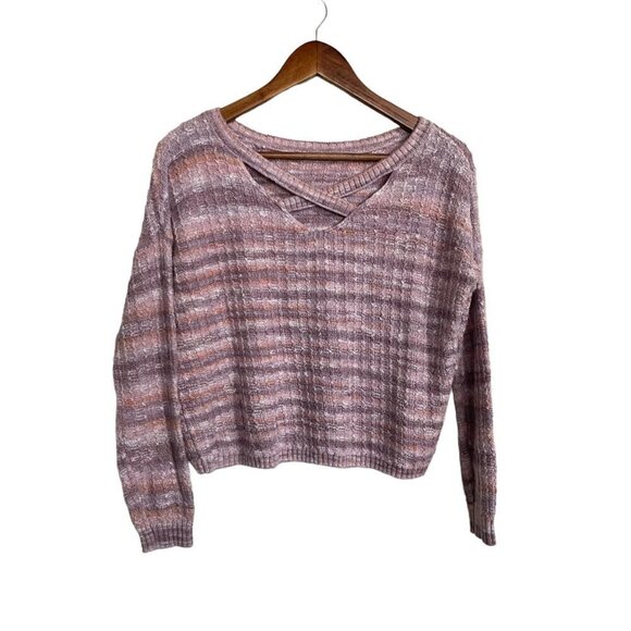 Hollister Womens Pink Striped Semi Cropped Cage Strappy Neck Sweater Medium - Picture 1 of 5